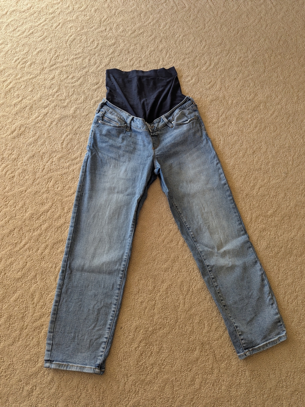 Maternity Light Wash Blue Jeans with Black Belly Panel